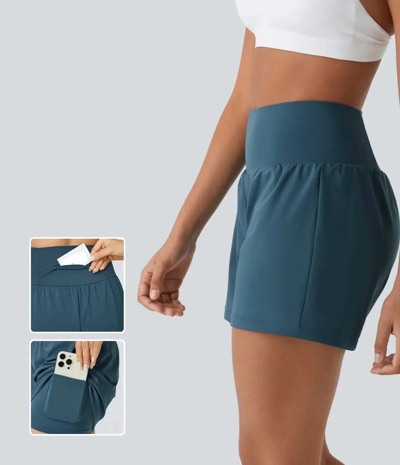 Damen Yoga-Shorts 2-in-1 Multifunktionshose Mit Taschen
