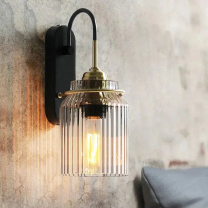Vintage Wandlampe Geripptes Glas Weiß - Norvielle