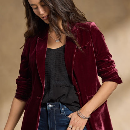 Damen Samtjacke Gestickt Herbstjacke Modern