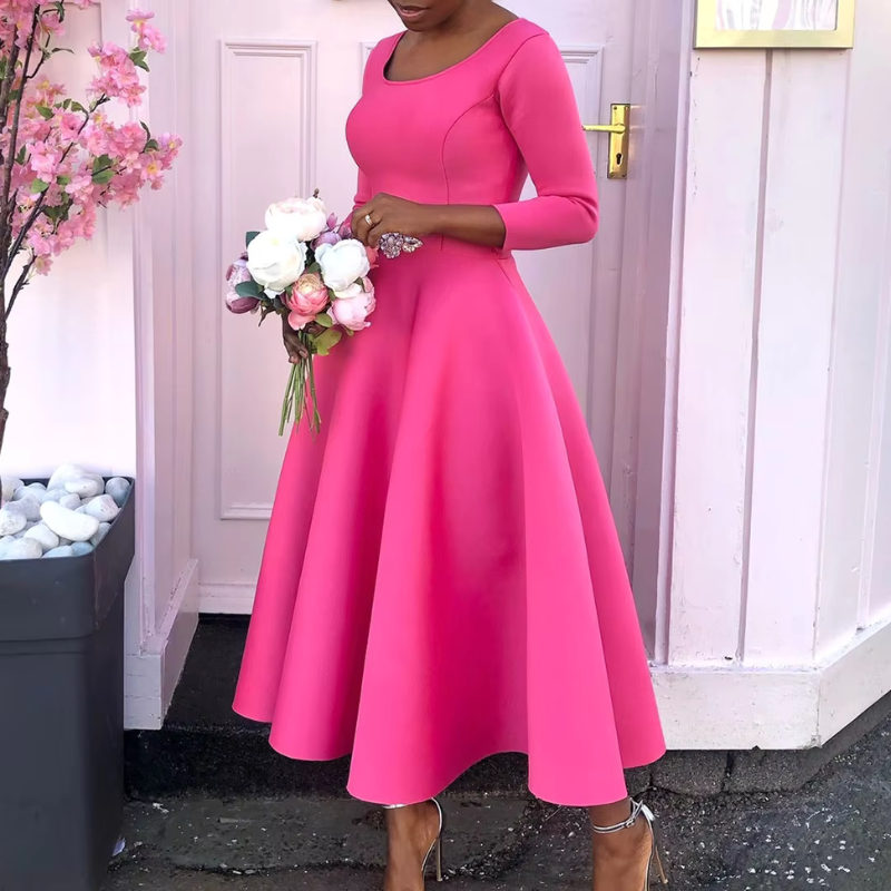 Damen Midi-Kleid Rundhals Einfach