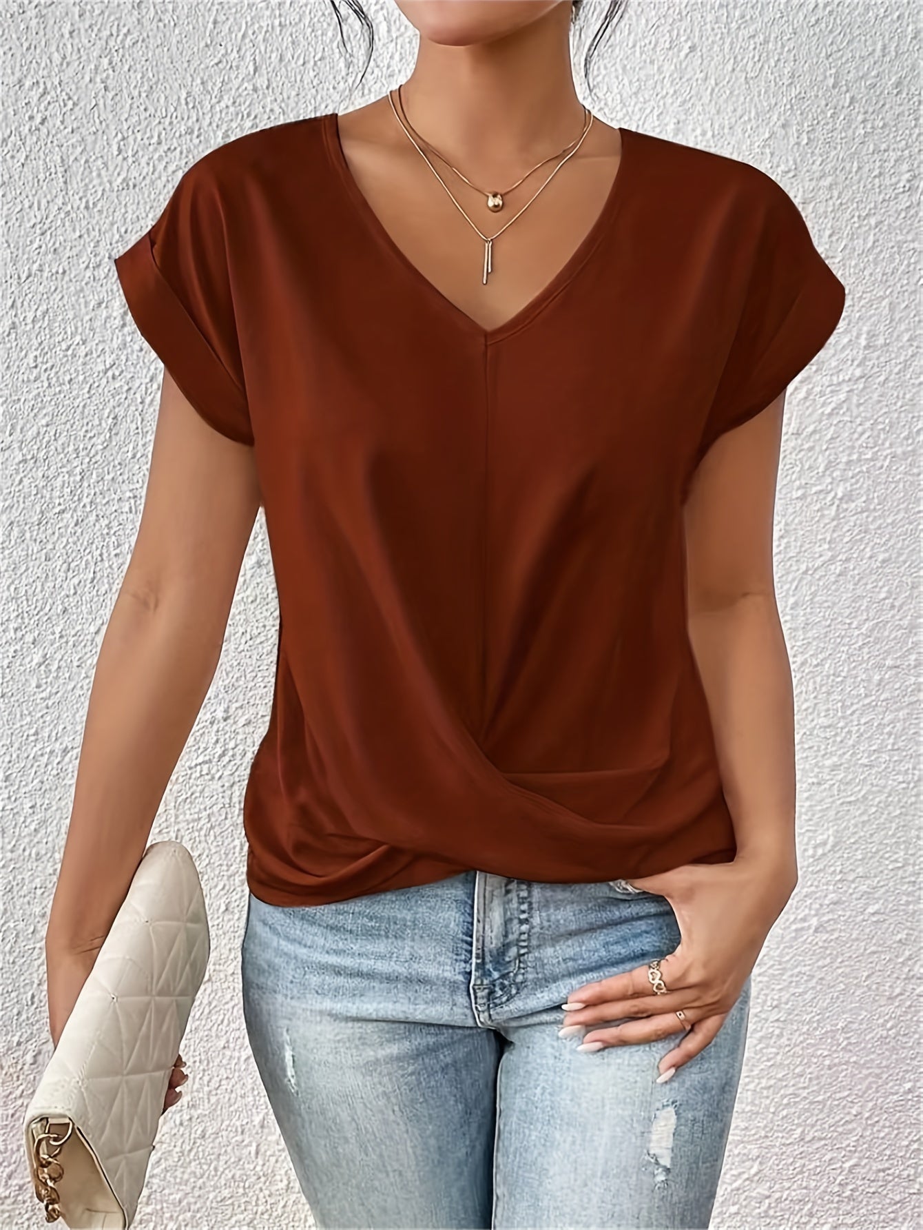 Damen T-Shirt Sweetheart-Ausschnitt Baumwolle Bequem