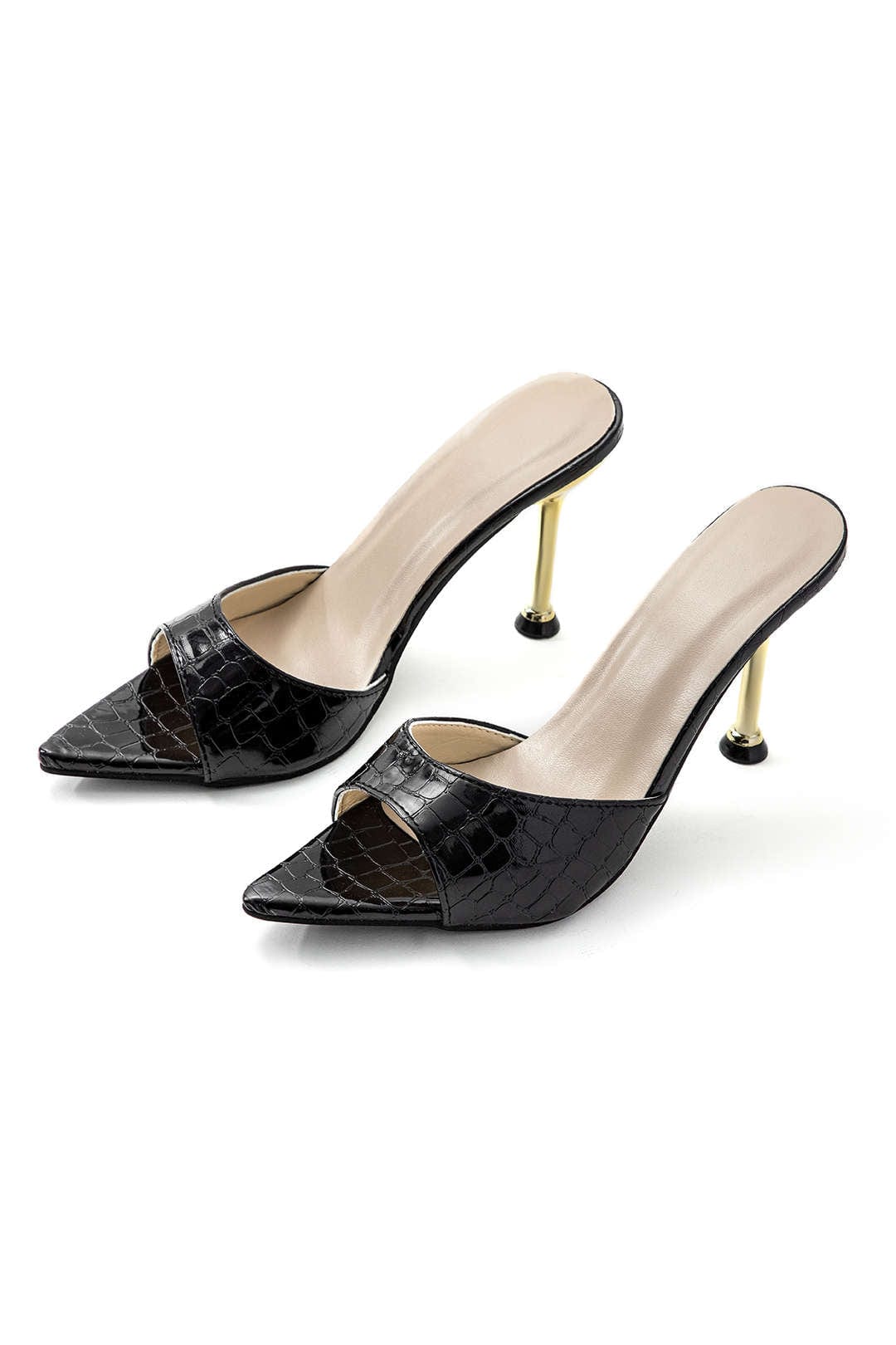 Schwarze Damen High Heels Mule aus Leder Elegant - Norvielle