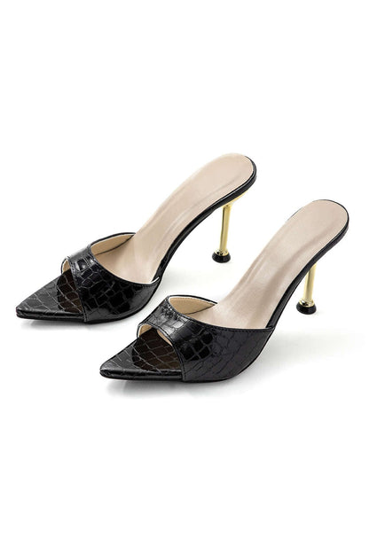 Schwarze Damen High Heels Mule aus Leder Elegant - Norvielle