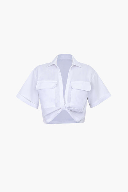 Damen Kurzarmshirt Crop Modern mit Kragen