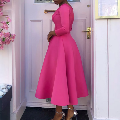 Damen Midi-Kleid Rundhals Einfach