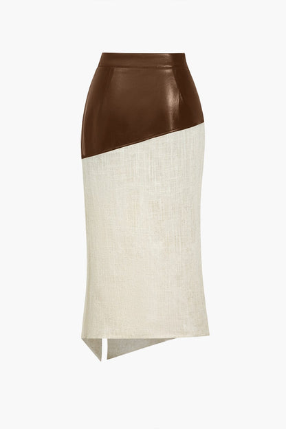 Eleganter Damen Midirock Asymmetrisch Kunstleder