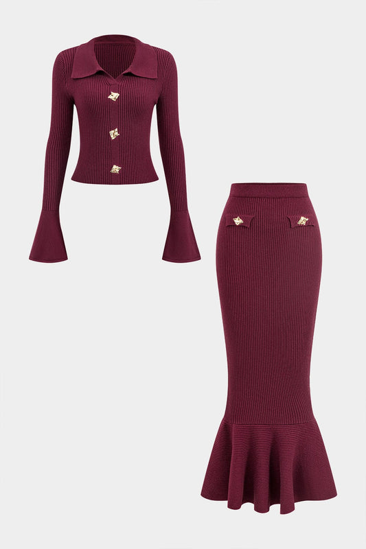 Damen Strick Zweiteiler Set Volant Rock Elegantes Design - Norvielle