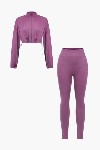 Sportliches Damen-Zweiteiler-Set Cropped-Jacke Leggings