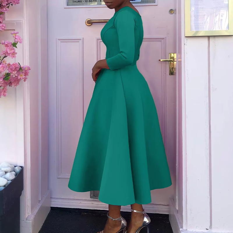Damen Midi-Kleid Rundhals Einfach