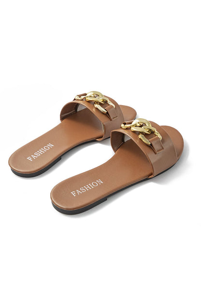 Damen Slides Goldene Kette Elegante Sandalen