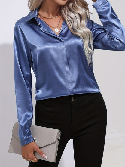 Damen Satinhemd Elegantes Langarmoberteil