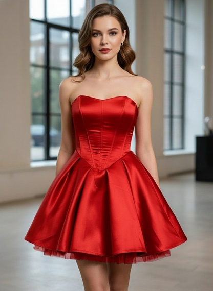 Rotes Damen-Partykürkleid Strapless mit Schleife - Norvielle