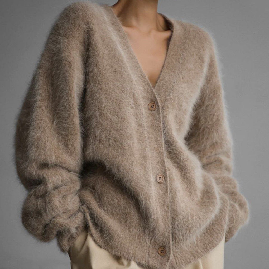 Damen Kaschmir Cardigan Strick Beige Herbst - Norvielle