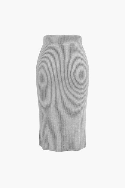 Damen Strick-Set Wickel-Oberteil Bleistiftrock Eleganz