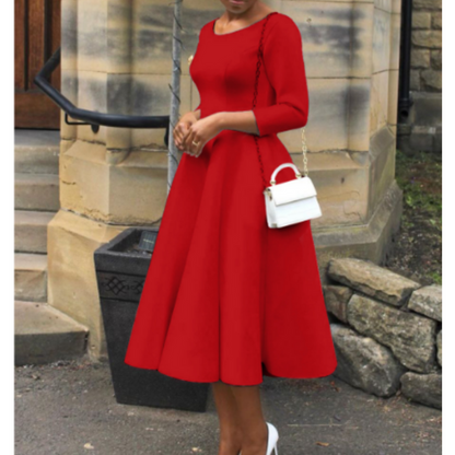 Damen Midi-Kleid Rundhals Einfach
