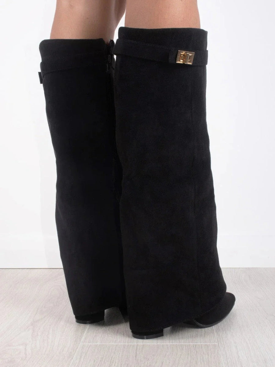 Damen Überkniestiefel Reißverschluss