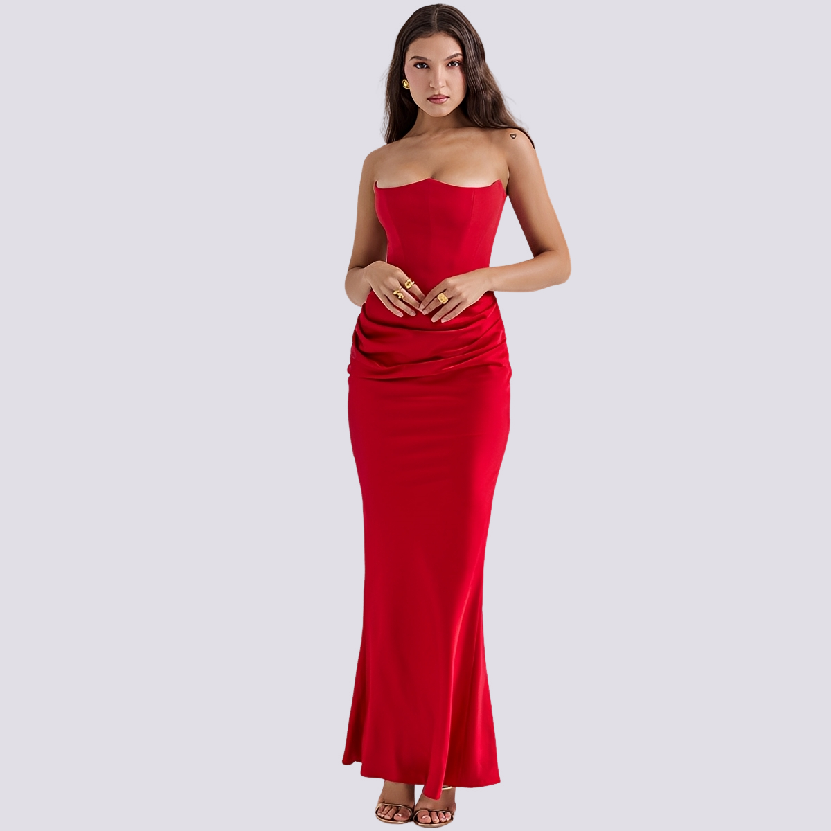 Damen Korsettkleid Trägerlos Spitze