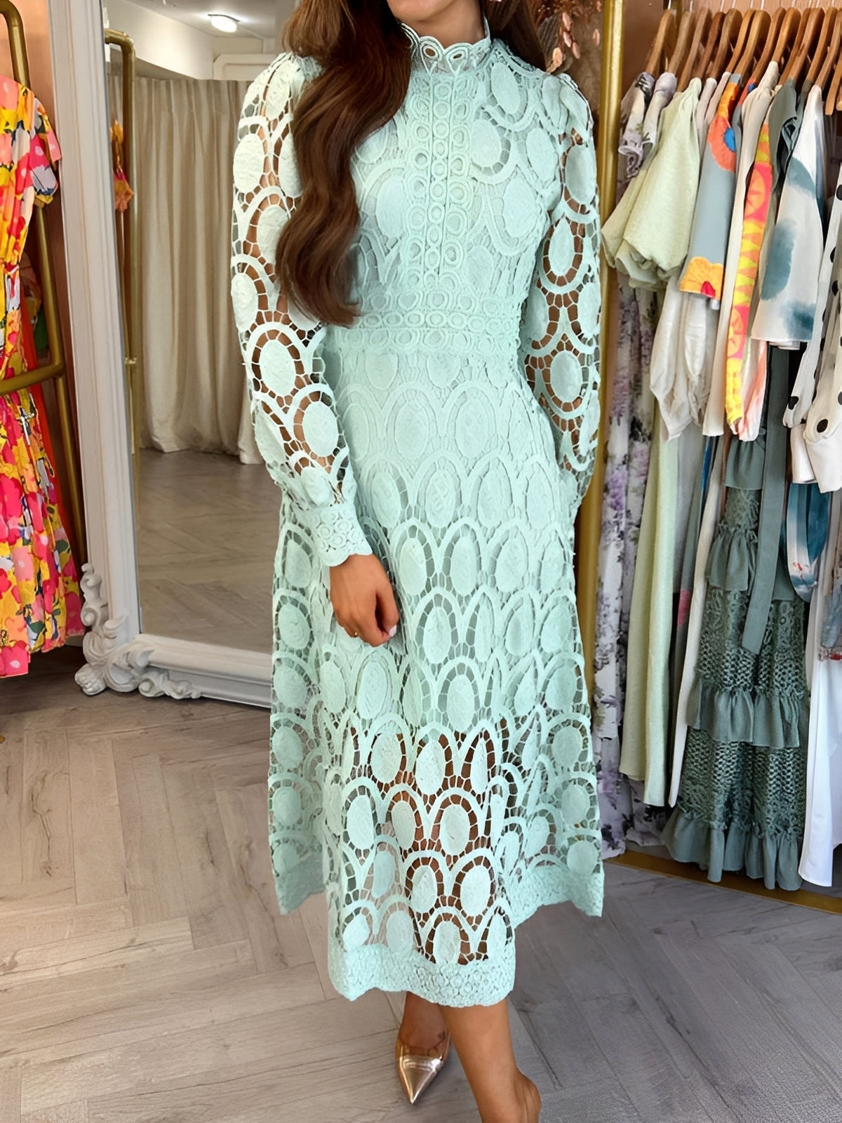 Damen Langarm Maxikleid Stilvolles Abendkleid Eleganz