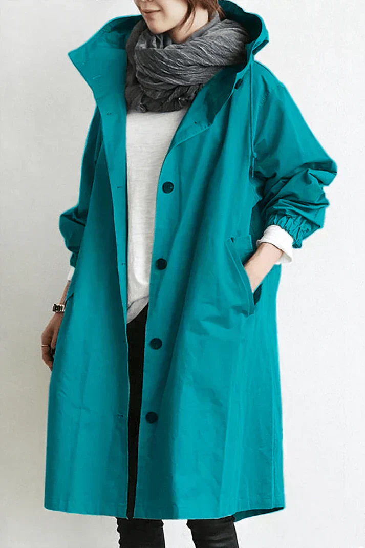 Damen Trenchcoat Wasserdicht Regenmantel mit Kapuze
