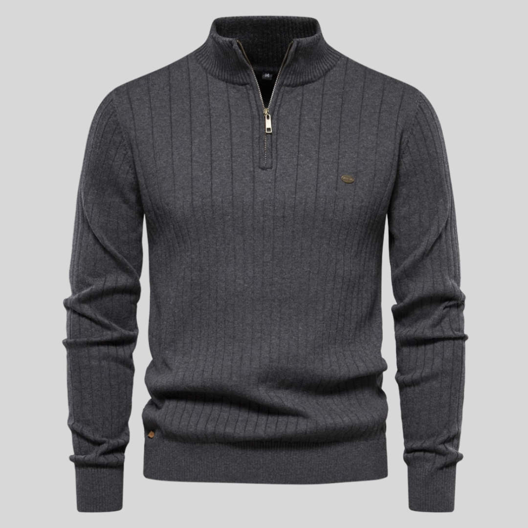 Herren Pullover Langarm Viertelzip Modern Grün