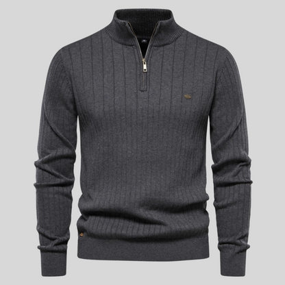 Herren Pullover Langarm Viertelzip Modern Grün
