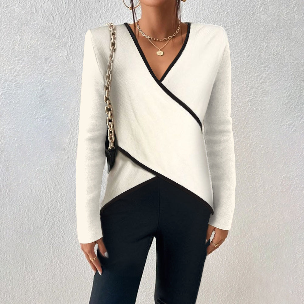 Damen Pullover V-Ausschnitt Wickellook Modern - Norvielle