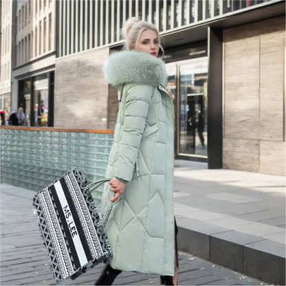 Damen Winterjacke Lang Kapuze Fellbesatz Warm