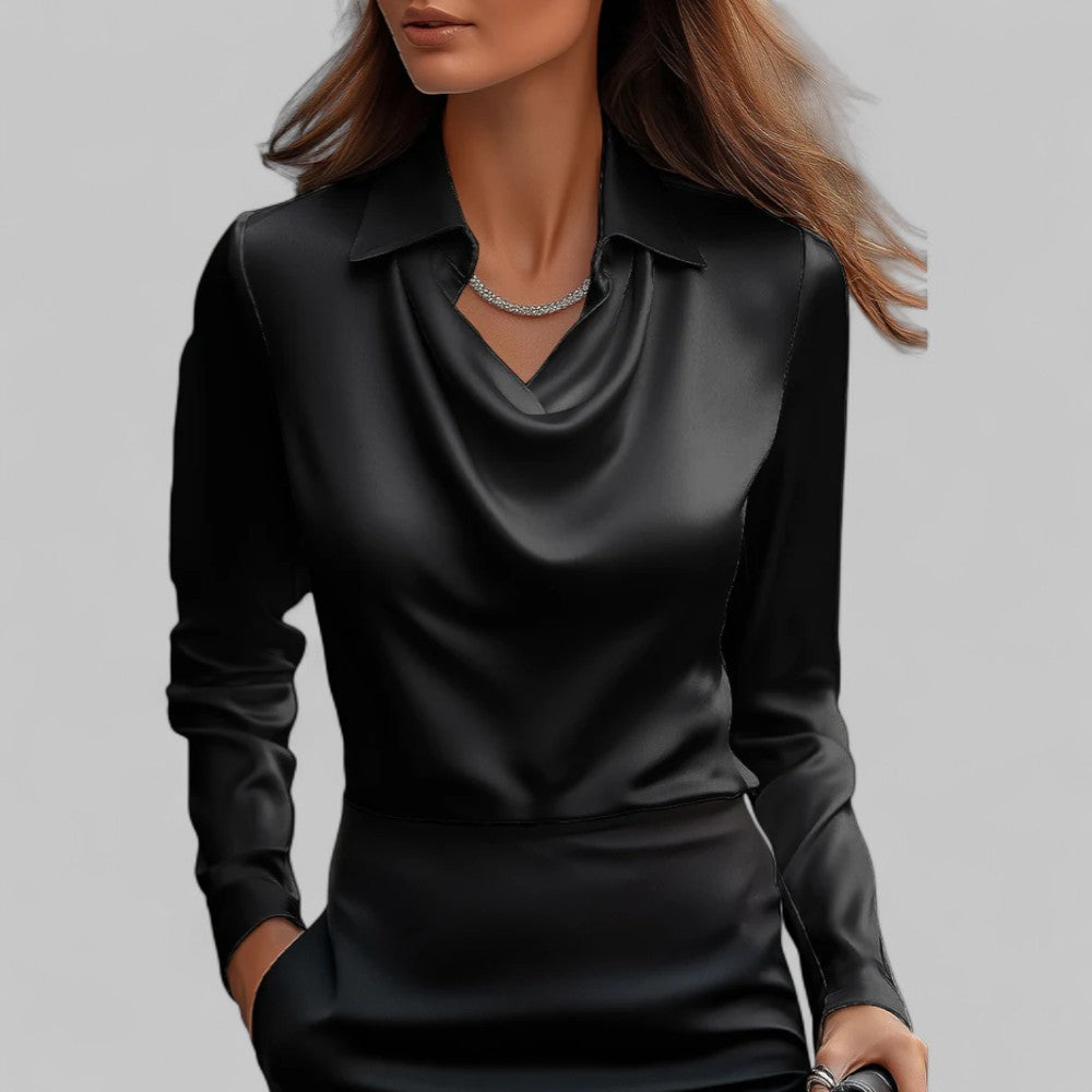 Damenbluse Satin Wasserfallausschnitt Elegant