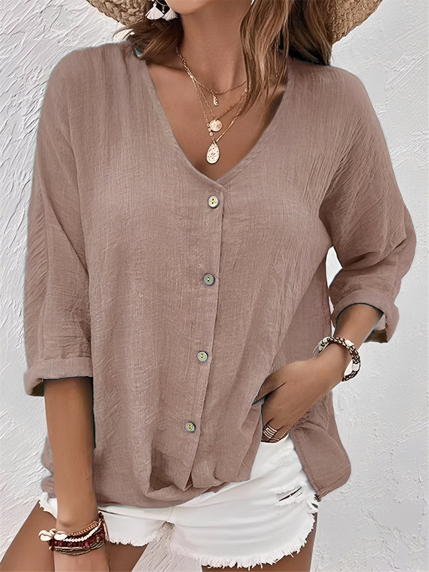 Damen V-Ausschnitt Shirt Bequem Modern