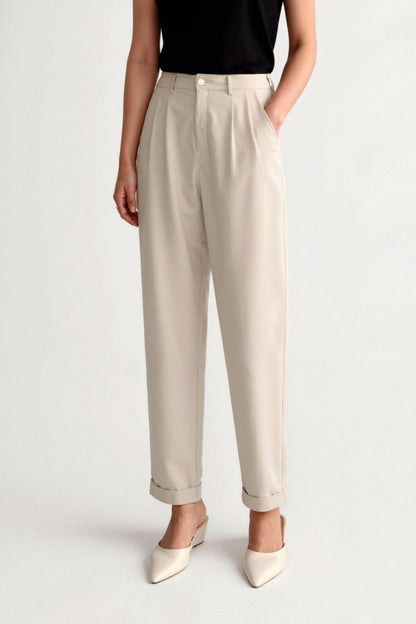 Damen Slim-Fit-Hose Bundfalten Umschlag