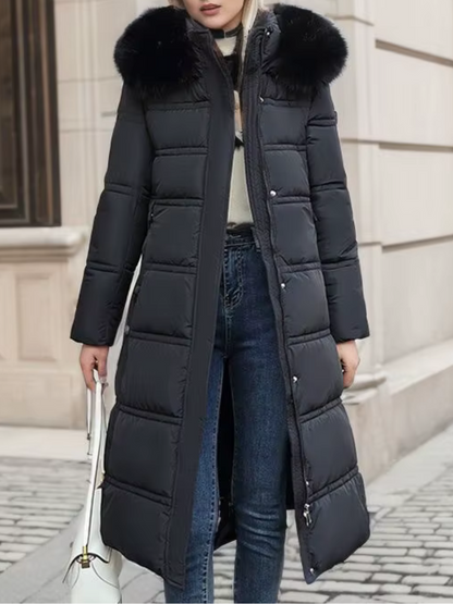 Damen Winterjacke Lang Kunstpelz-Kragen Warm