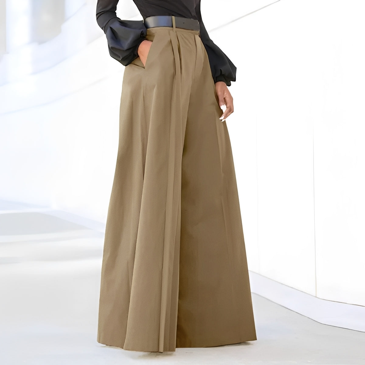 Damen Schlaghose Weit Bequem Elegant Schwarz - Norvielle