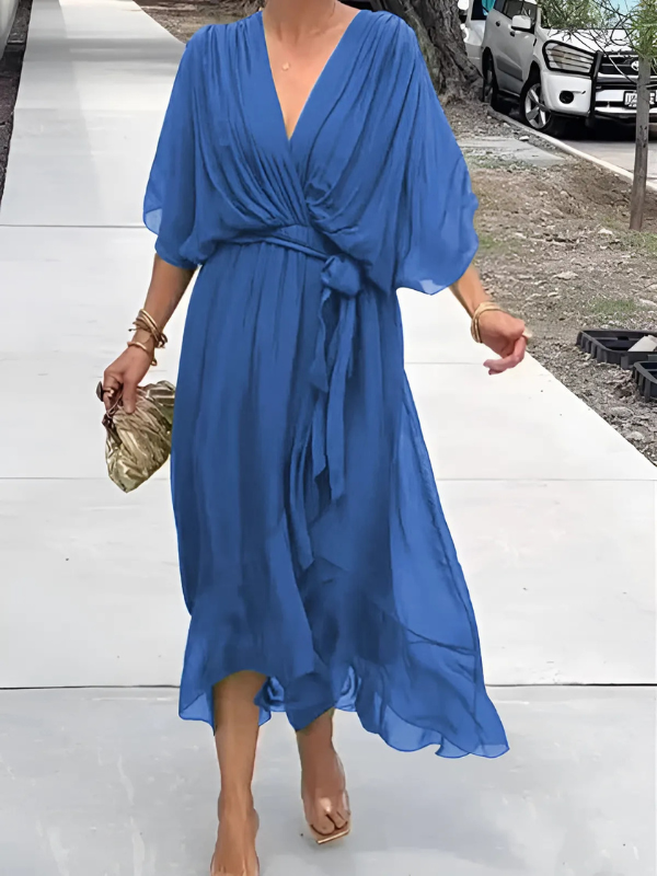 Elegante Damen Wickelkleider Midi Länge Zeitlos