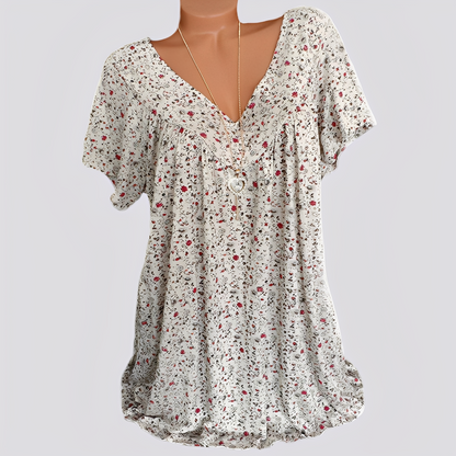 Damen Bluse Blumenmuster Lockere Passform Sommerweiß