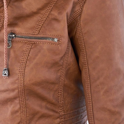 Damen Lederjacke Wasserdicht Kapuze