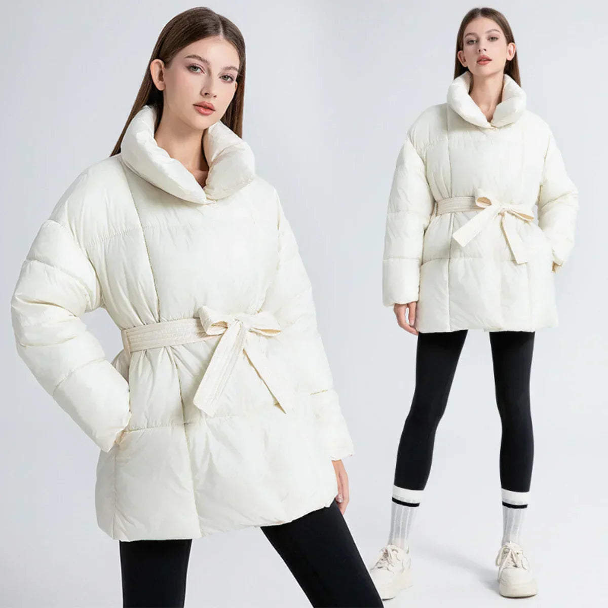 Damen Winterjacke Taillierte Elegante Mit Gürtel