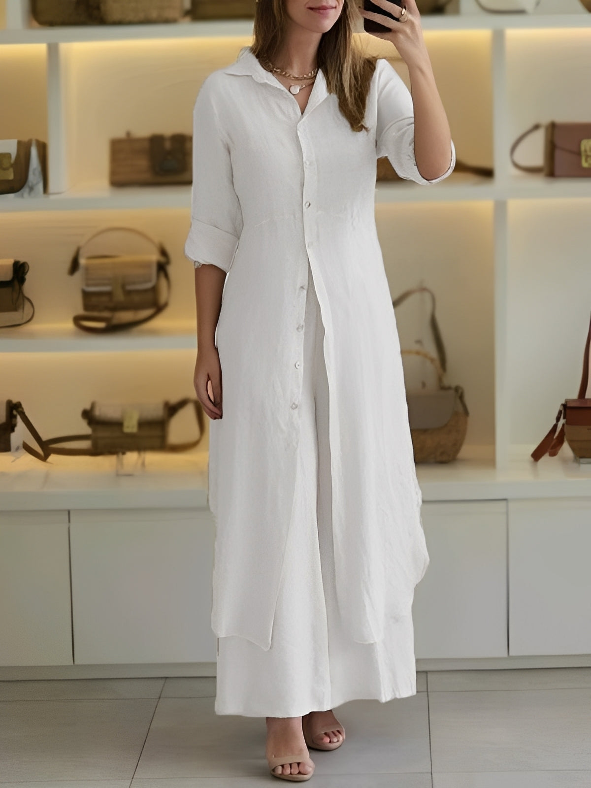 Damen Elegantes Langärmelhemd Set Zweiteiler
