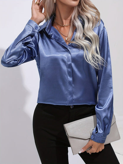 Damen Satinhemd Elegantes Langarmoberteil