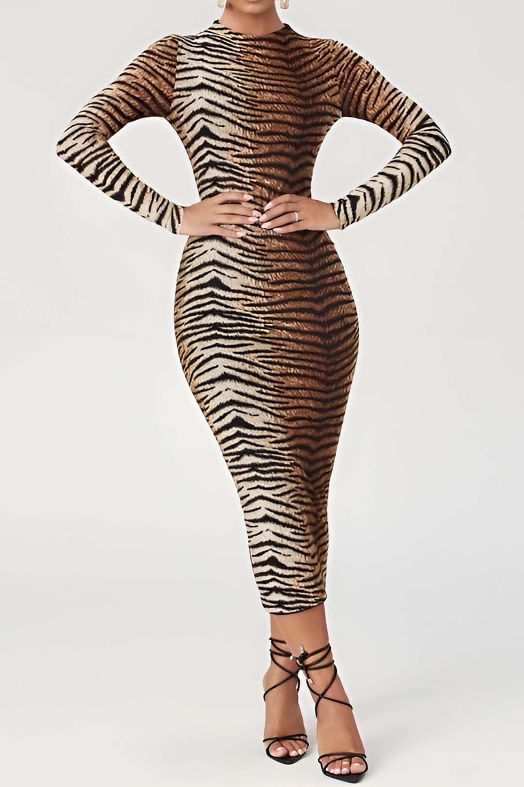 Damen Leopardenkleid Elegant Midikleid Wild Leopardprint