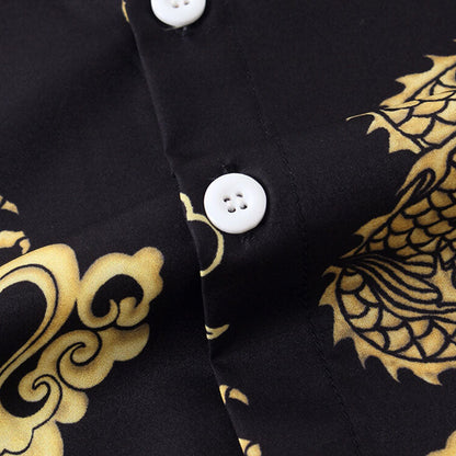 Herren Kurzarmhemd Drachen Design Blau