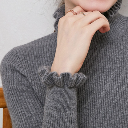 Damen Strickpullover Rollkragen Weich Rüschendetails ist bereits ein