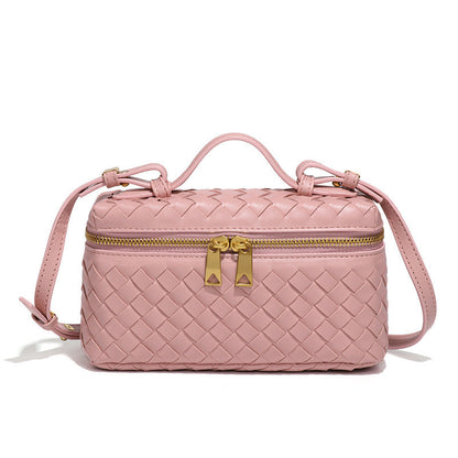 Rosa geflochtene Crossbody-Tasche mit goldenem Reißverschluss