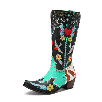 Damen Westernstiefel Stilvoll Leder Braun