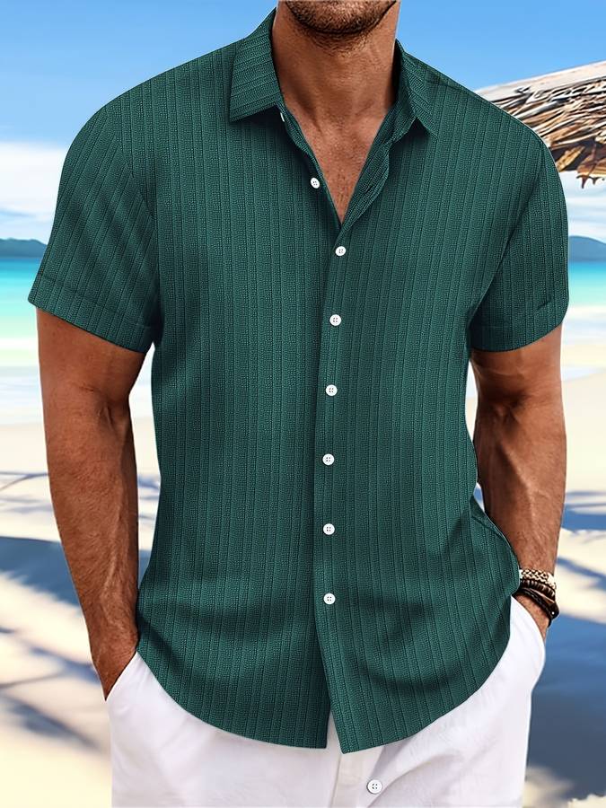 Herren Sommerhemd Kurzärmelig Gestreift Relaxed Fit