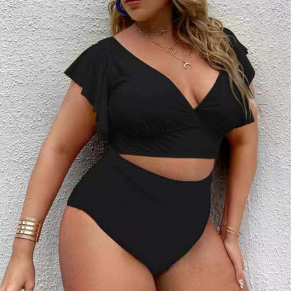 Damen Badeanzug Große Größe Hochtaille Rüschen