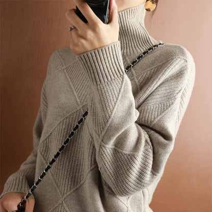 Damen Rollkragenpullover Weich Zopfmuster