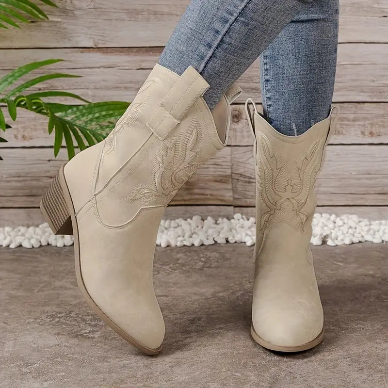 Damen Cowboy Stiefel Mit Blockabsatz - Norvielle