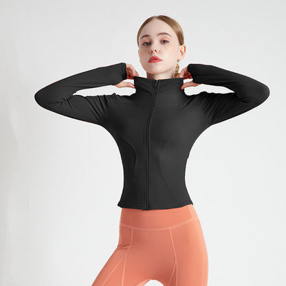 Schwarzes Damen Sportjacke, eng anliegend, mit Reißverschluss
