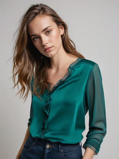 Damen Bluse Langarm Rüschen