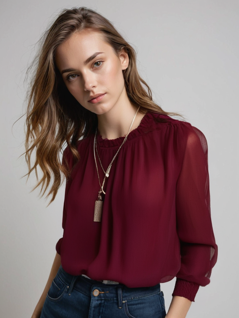 Damen Bluse Langarm Rüschen